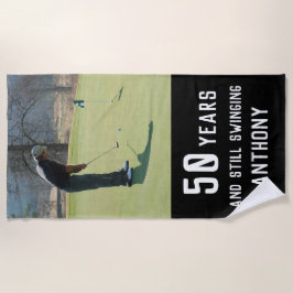 Toalha De Praia Birthday Golfer Engraçado 50ª Foto Par feliz