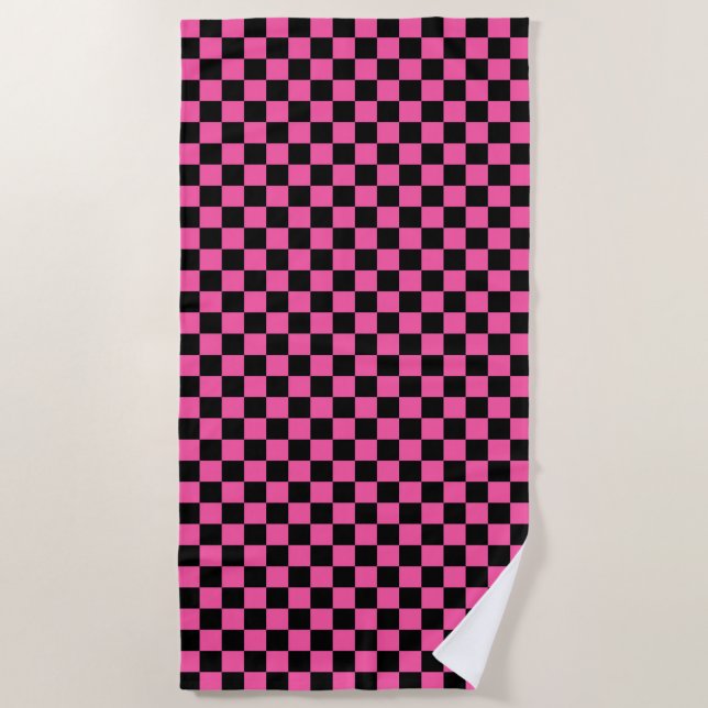 Toalha De Praia Black and pink checkerboard pattern (Frente)