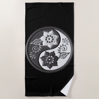 Toalha De Praia Black and Silver Floral Yin Yang