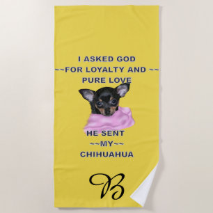 Toalha De Praia Black and Tan Chihuahua Puppy Monogrammed