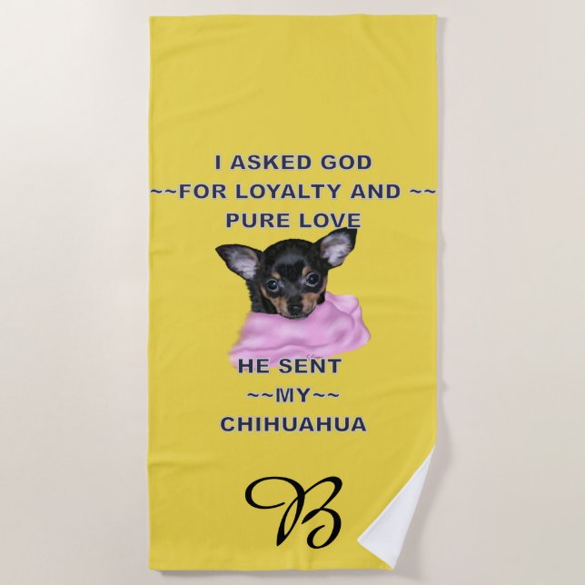Toalha De Praia Black and Tan Chihuahua Puppy Monogrammed (Frente)
