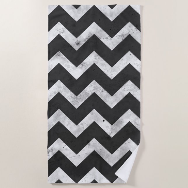 Toalha De Praia Black and white Rustic Chevron pattern (Frente)