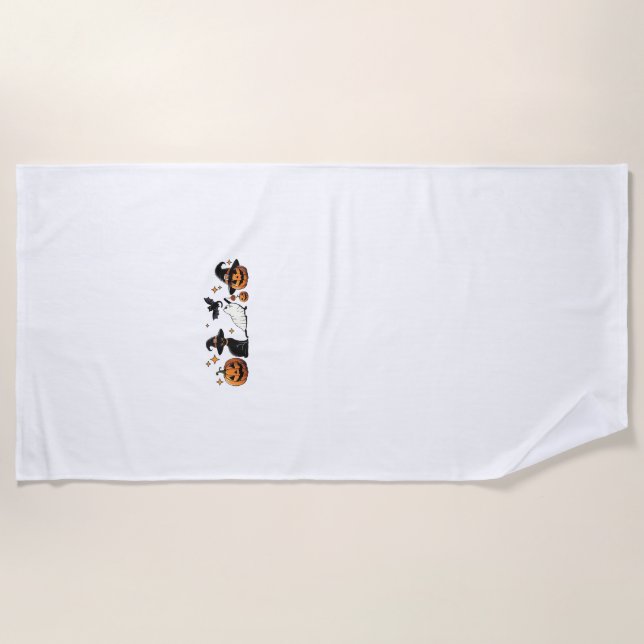 Toalha De Praia Black Cat Halloween Pumpkin Boo Ghost Witch Spooky (Frente)