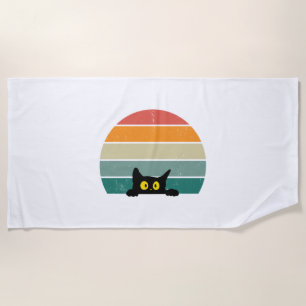 Toalha De Praia Black Cat Peeking Sunset Vintage 4