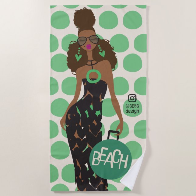 Toalha De Praia Black Girl on Green and White (Frente)