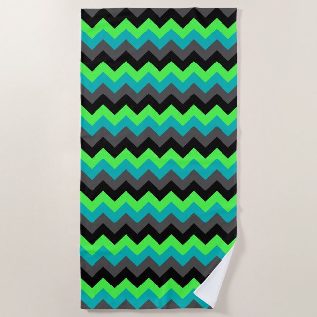 Toalha De Praia Black Green Ombre Chevrons Beach Towel (Frente)