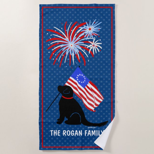 Toalha De Praia Black Lab Dog American Flag Towel (Frente)