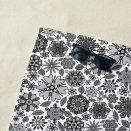 Toalha De Praia Black White Gray Retro Floral Art Seamless Pattern