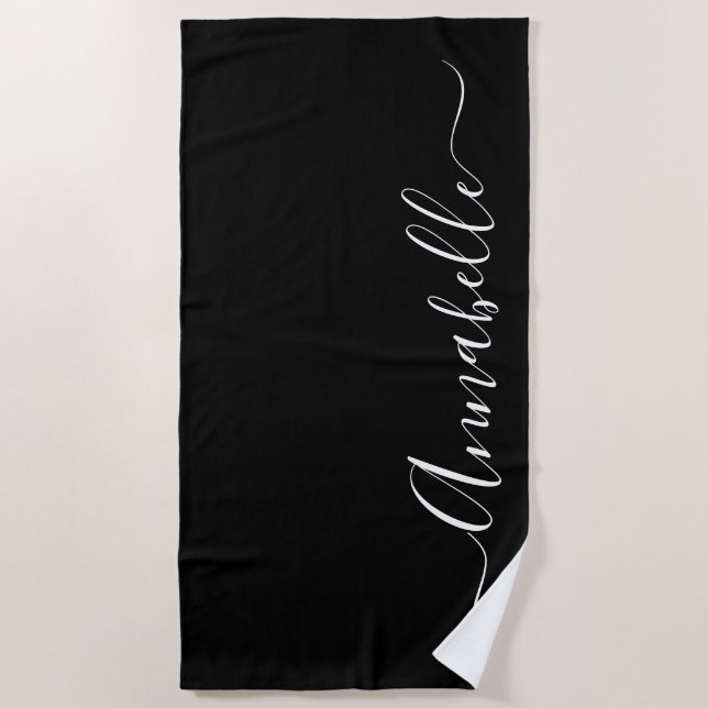 Toalha De Praia Black & White Personated Name Beach Towel (Frente)