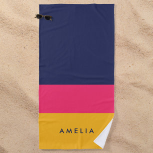 Toalha De Praia Bloco amarelo cor-de-rosa azul vibrante da cor