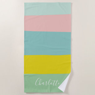Toalha De Praia Bloco de Cor Pastel Personalizado Listra de Verão