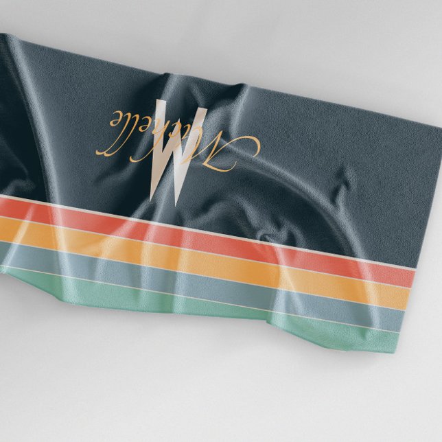 Toalha De Praia Blocos de paleta de cores retro monogramas (Criador carregado)