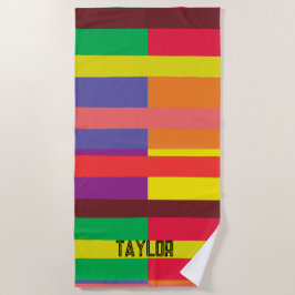 Toalha De Praia Bloqueio de cor Stripe Monograma Nome Arco-íris