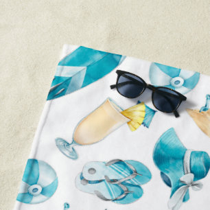 Toalha De Praia Blue Beach Cocktails — Diversão de Verão Perso