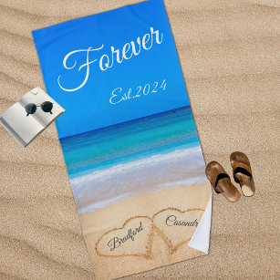 Toalha De Praia Blue Beach Wedding Hearding in Sand Forever Beach 