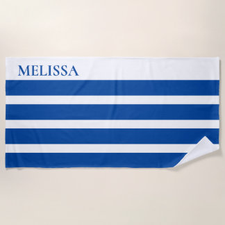Toalha De Praia Blue Cabana Stripe Personalized Summer Vacation