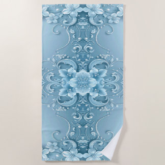Toalha De Praia Blue Decorative Floral Beach Towel