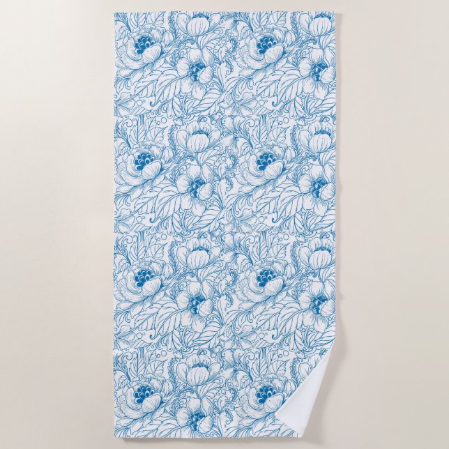 Toalha De Praia Blue Floral Beach Towel (Frente)