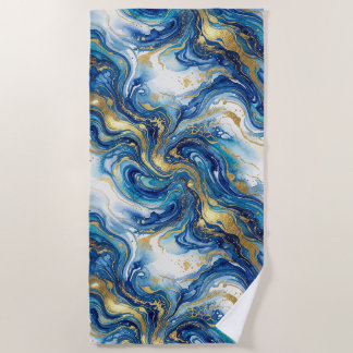 Toalha De Praia Blue Gold Marble Luxury Decor Fluid Art Pattern