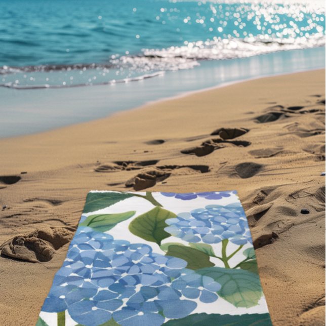 Toalha De Praia Blue Hydrangeas | Beautiful Floral Bush (Criador carregado)