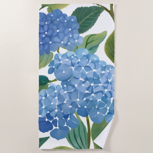 Toalha De Praia Blue Hydrangeas | Linda Floral Bush (Frente)