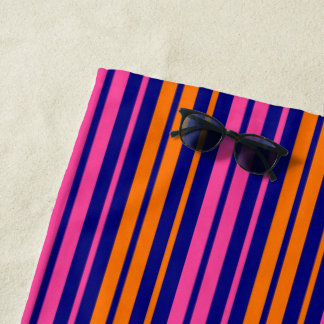 Toalha De Praia Blue Orange Pink Vertical Stripes Design