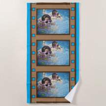 Blue Retro Film Strip Photo Beach Towel