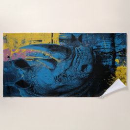 Toalha De Praia Blue Rhino Urban Street Art Illustration