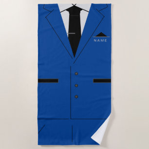 Toalha De Praia Blue Suit & Black Nectie - Adicione seu nome