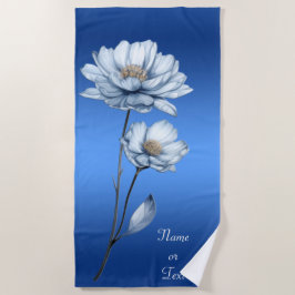 Toalha De Praia Blue Watercolor Flowers Beach Towel