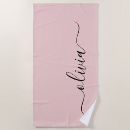 Toalha De Praia Blush Dusty Pink Modern Script Girly Monograma Nom