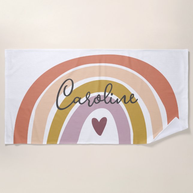 Toalha De Praia Blush Pastel Boho Rainbow Name Beach Towel (Frente)