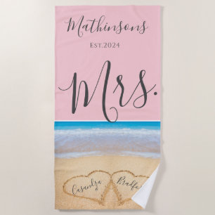 Toalha De Praia Blush Pink Sunset Beach Wedding 2 Heart