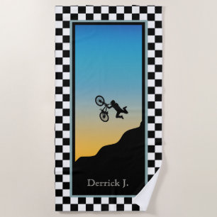 Toalha De Praia BMX Bicicleta Moto Cross Xadrez
