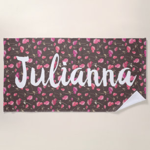 Toalha De Praia Boho Chic Floral Pink Brown Personalizado