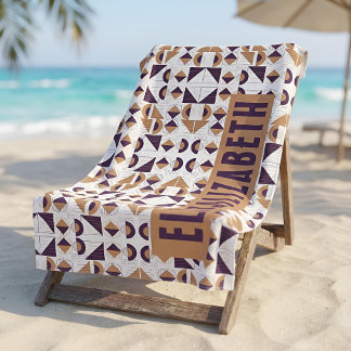 Toalha De Praia Boho de Meados do Século Roxo e Mostarda Chic Nome