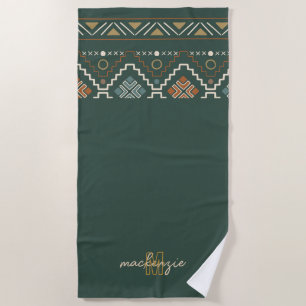 Toalha De Praia Boho Monograma com Terracotta Brown - Padrão Triba
