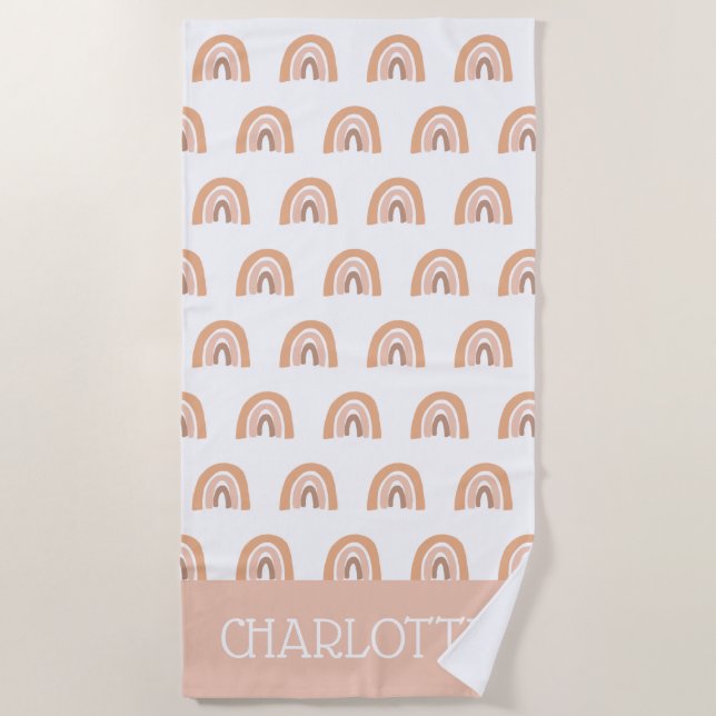 Toalha De Praia Boho Rainbow Pink Pastel Personalizado Kids (Frente)
