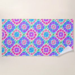 Toalha De Praia Boho Tie-Dye Púrpura Pink Padrão Azul