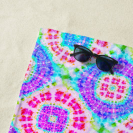 Toalha De Praia Boho Tie-Dye Púrpura Pink Padrão Azul