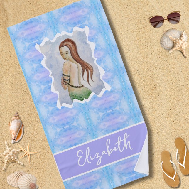 Toalha De Praia Boho Watercolor Mermaid Personalized (Criador carregado)