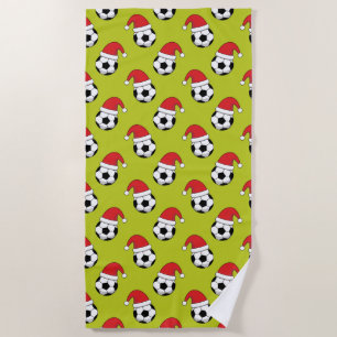 Toalha De Praia Bola de Futebol de Natal Com Padrão de Chapéu do P