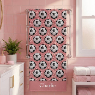 Toalha De Praia Bola de Futebol Personalizada com Brilho Rosa