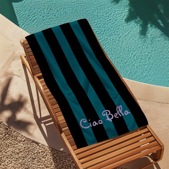 Toalha De Praia Bold Black and Teal Stripes | Ciao Bella (Criador carregado)