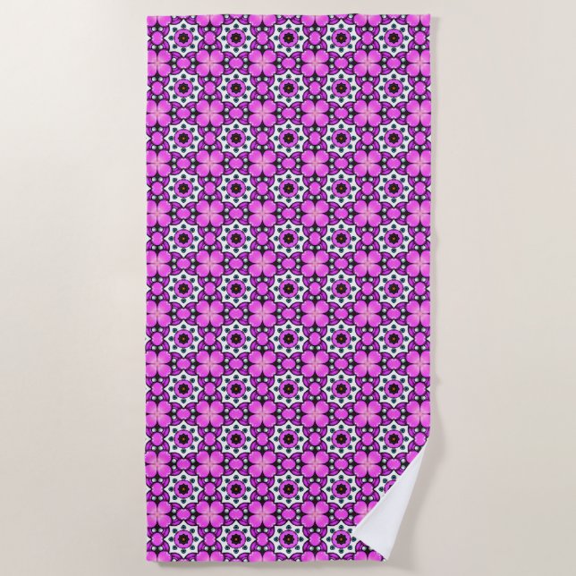 Toalha De Praia Bold pink and purple patterned Towel (Frente)
