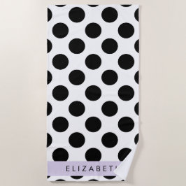 Toalha De Praia Bolinhas Pretas e Brancas, Pontas, Seu Nome