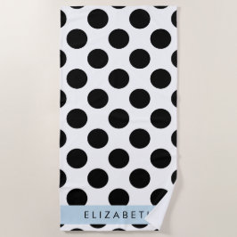 Toalha De Praia Bolinhas Pretas e Brancas, Pontas, Seu Nome