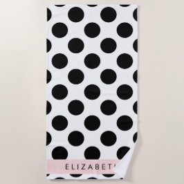 Toalha De Praia Bolinhas Pretas e Brancas, Pontas, Seu Nome