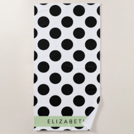 Toalha De Praia Bolinhas Pretas e Brancas, Pontas, Seu Nome