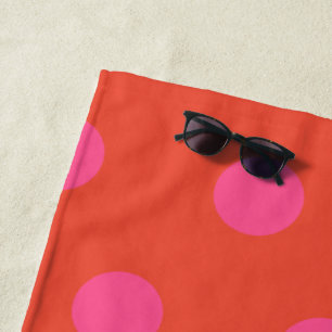 Toalha De Praia Bolinhas Rosa e Vermelho Monograma de cor laranja